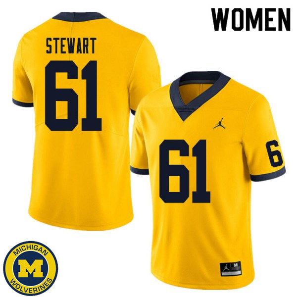 Women's Michigan Wolverines #61 Noah Stewart Yellow College Game Football Jersey